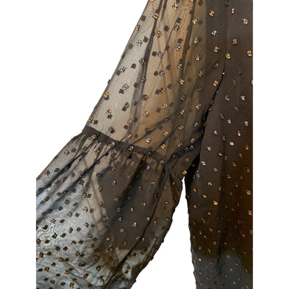 🍒 2/$20 🍒 Black Business Casual Women’s Blouse with Gold & Silver Dots sz M - Picture 8 of 10